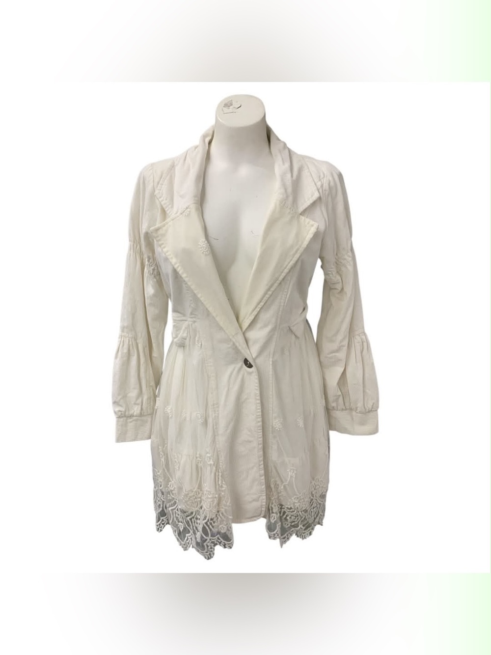 Crosstreelane Embroidered Lace Hem White Blazer Jacket Size M